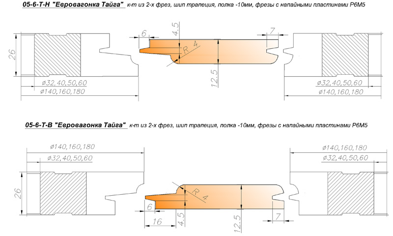 Схема установки фрез для изготовления радиусной обшивочной доски евровагонки. 05-6-Т.